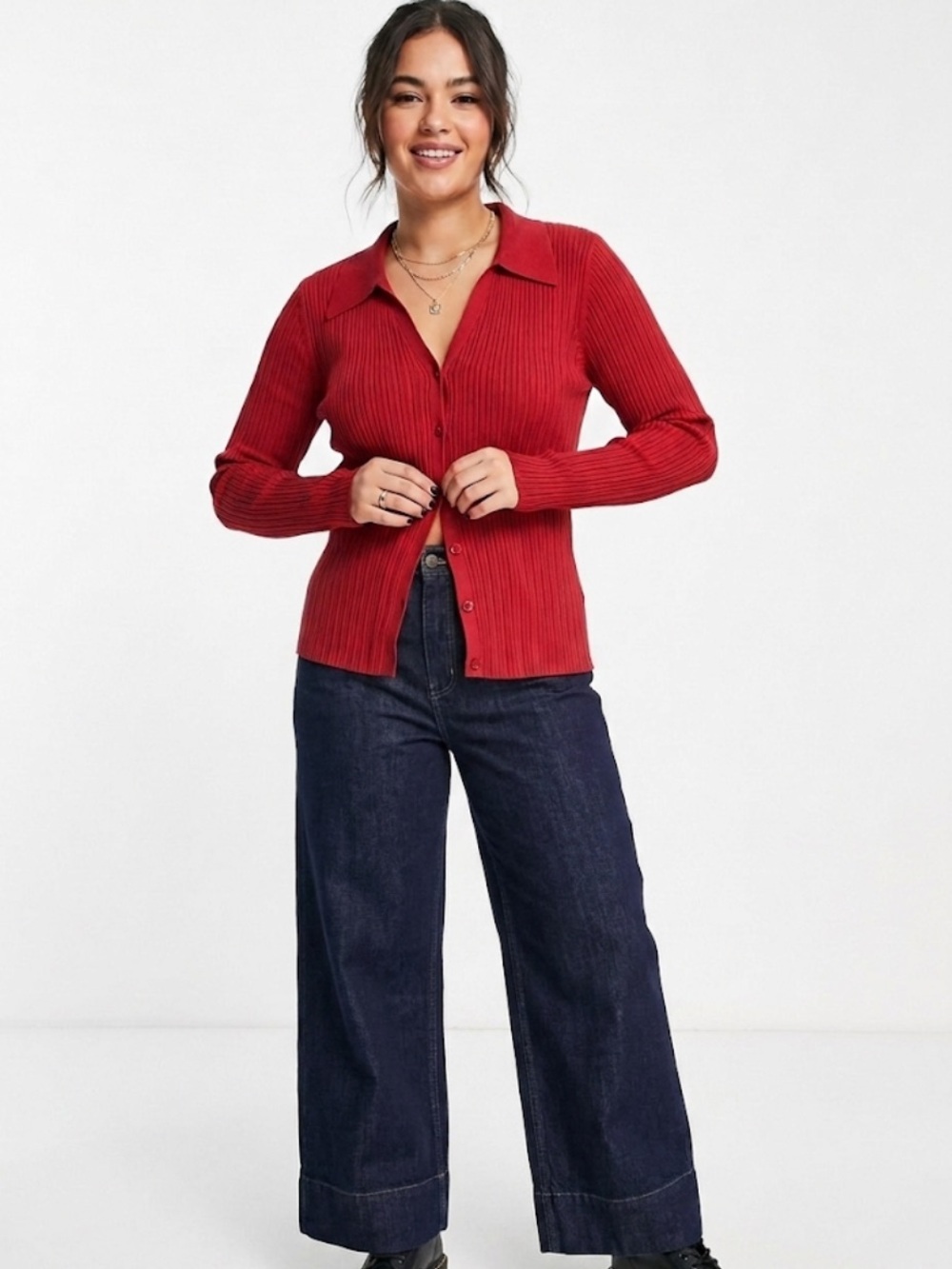 ASOS DESIGN Red Ribbed Collared Cardigan - Size 14 - - Picture 8 of 8